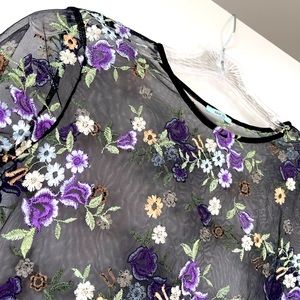 UO Kimchi Blue Floral Embroidered Mesh Tee